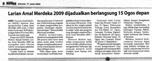 Keratan Akhbar Utusan Borneo, 17 Julai 2009
